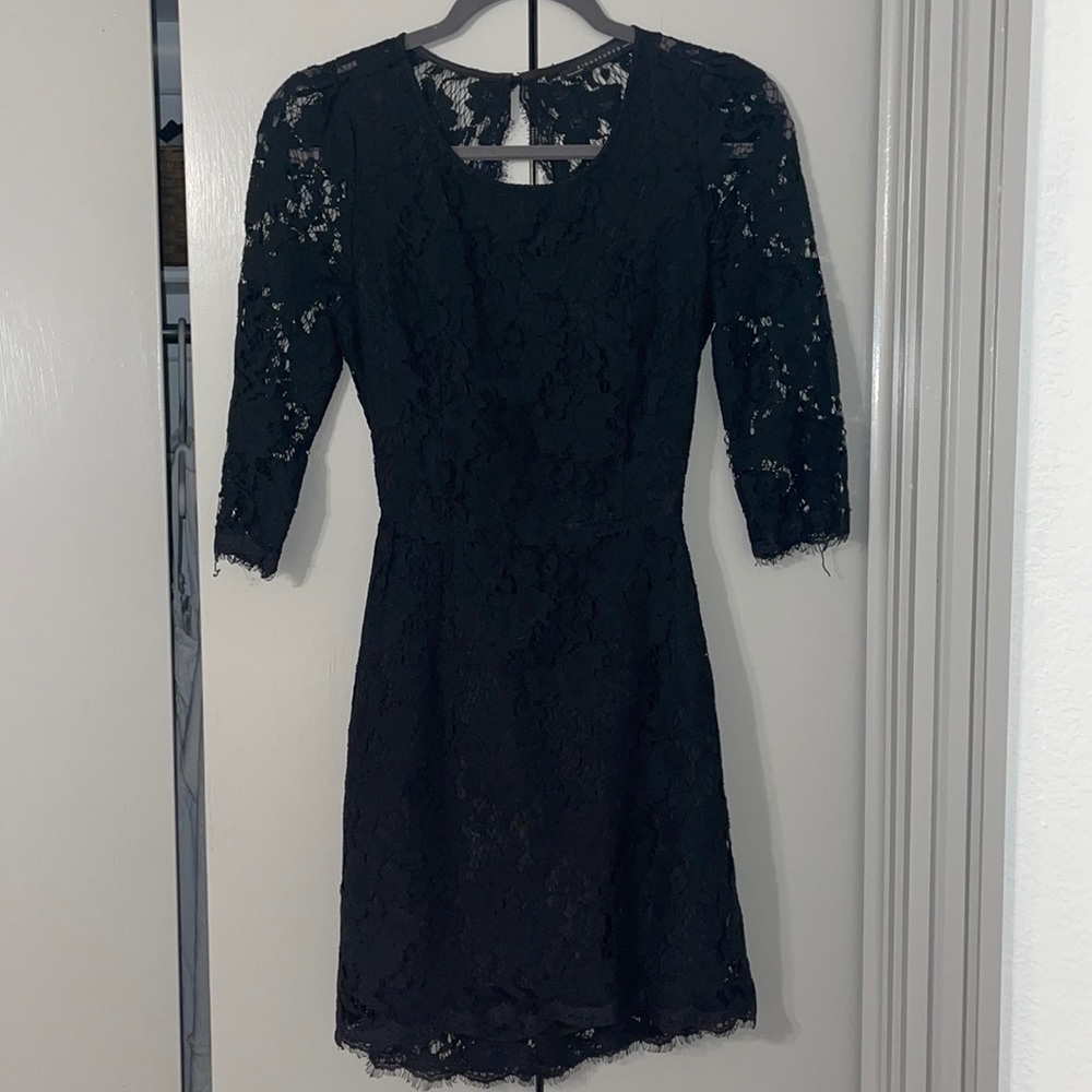 Black lace open back dress